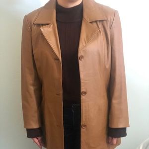 Jessica Holbrook Camel Leather Blazer Jacket